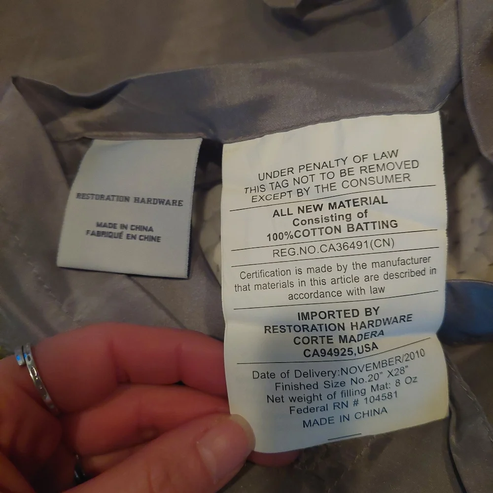 Restoration Hardware Silk Quilted/ Stitch Gray Set Of 2 Shams! (P25)